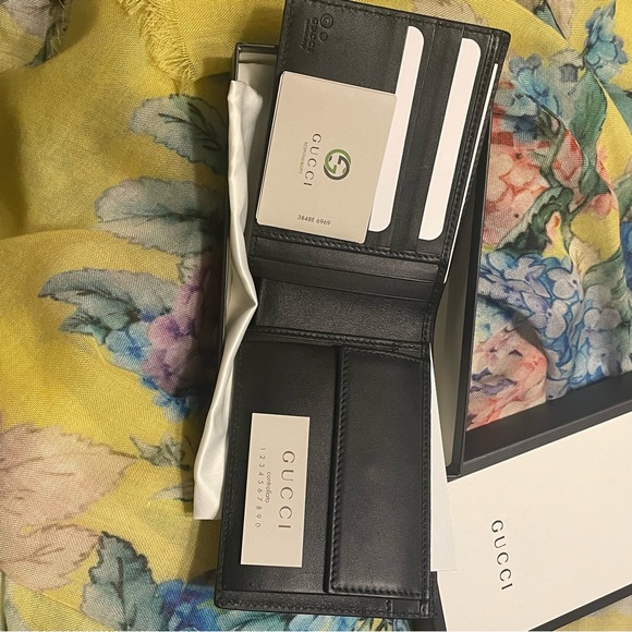 New Gucci Guccissima Leather Bifold Wallet With Coin pocket Black - Picture 7 of 7
